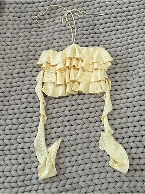 Zara Pale Yellow Ruffled Halter Crop Top